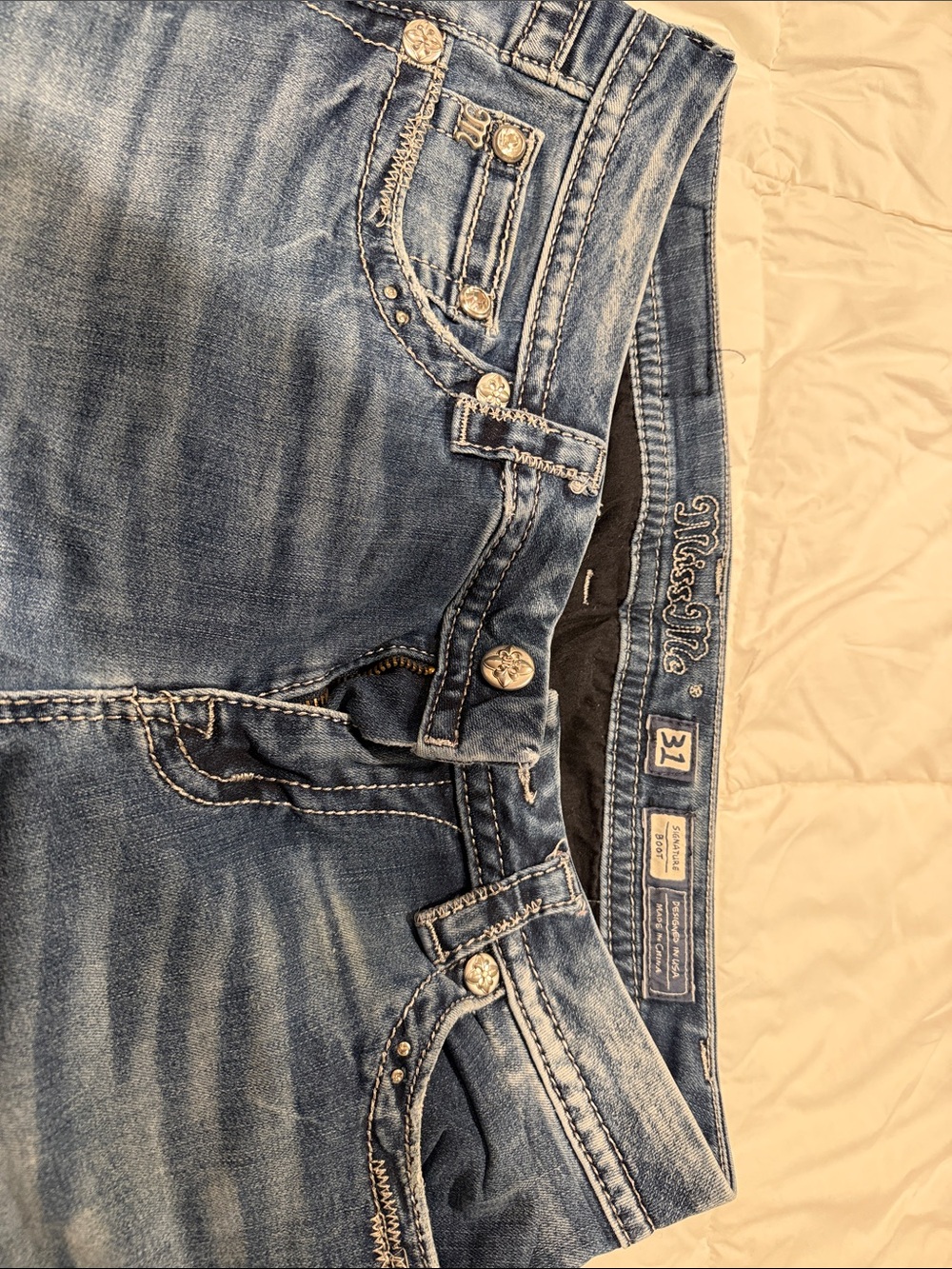 Miss Me Light Blue Boot Cut Jeans with Embellished Pockets